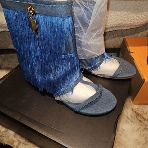 Fashion Nova Bold Blue Fringe Sandals